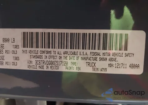 2019 Ram Promaster 2500 High Roof 159 Wb z USA, uszkodzony, nr VIN 3C6TRVDG6KE517120